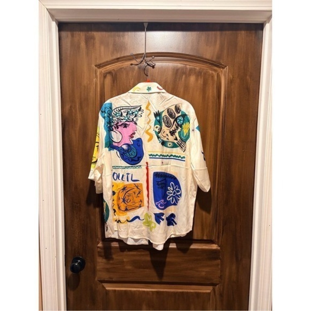 Commense 2 Piece Matching Set Medium Cream Multi NWT Graphic Print Palazzo Pants - Picture 6 of 8